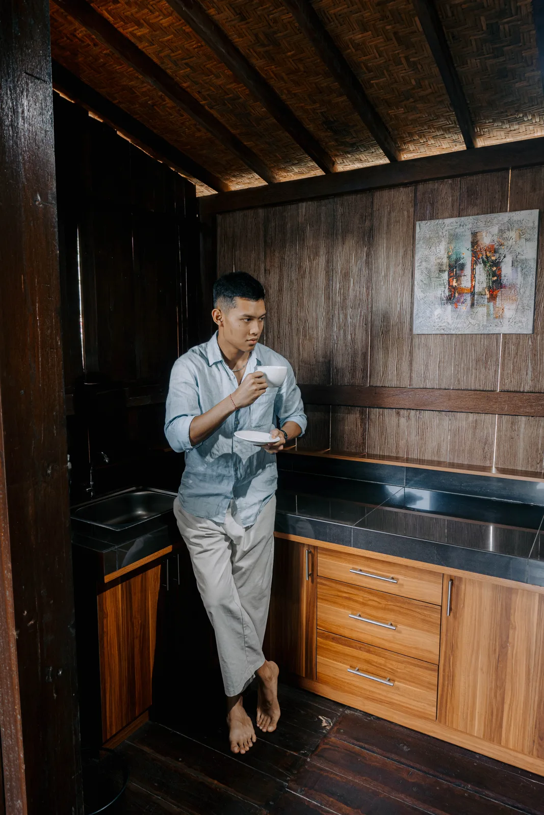 Morning coffee in the villa kitchen